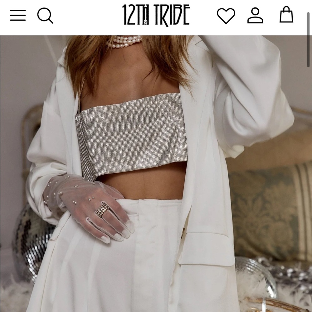 12th Tribe Shira Silver Rhinestone Crop Top M/L